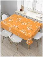 Скатерть прямоугольная JoyArty на кухонный стол "Цветы на оранжевом фоне" из оксфорда, 180x145 см