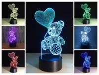 3D Светильник (Мишка с сердцем)