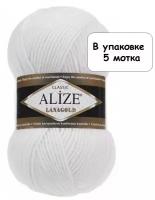 Пряжа Alize Lanagold, 49 % шерсть, 51 % акрил, 100 г, 240 м, 5 шт., 55 белый 240 м