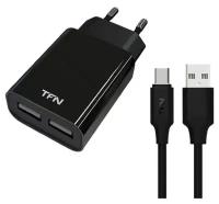 Зарядное устройство TFN 2x USB-А, 12 Вт, с кабелем Micro USB, черный