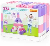 Детский блочный конструктор "XXL" для девочки с розовыми цветами - 45 эл. + соединители (45 шт.)