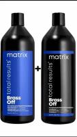 Matrix Brass Off, Шампунь 1л и Кондиционер 1л оттеночный от желтизны для окрашенных и светлых волос