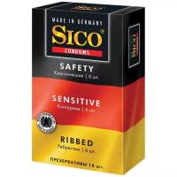 Sico Safety, Sensitive, Ribbed Презервативы, 18 шт