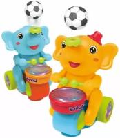 Музыкальная игрушка Веселый Слоненок с барабаном, на батарейках 24 х 15 х 11,5 см, едет, хоботом выдувает мяч, звуковые и световые эффекты, 664B