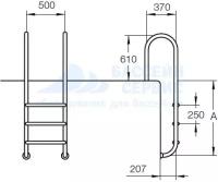 Лестница Flexinox Wall (Muro) для узкого борта, 4 ступени, AISI-304 (с закладными), цена - за 1 шт