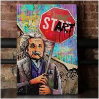 Мотивационная картина на холсте с подрамником "Эйнштейн" для интерьера гостиной, спальни, дома и офиса / Постер / Граффити / Поп арт