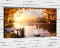 Картина на стену для интерьера "Лебедь на пруду" 60*100см. Крепления в подарок / На холсте / Большой размер Ф0276