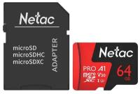 Netac microSDHC 64GB NT02P500PRO-064G-R P500 Extreme Pro + adapter black (Черный)