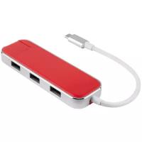 Разветвитель USB Rombica Type-C Chronos Red, USB 3.0 x 3, Type-C PD, LAN, алюминий, красный