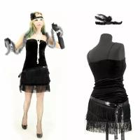 Гэтсби платье бархатное черное с бахромой в стиле Чикаго 20х Flapper Girl \ СosplaYcitY \ 44