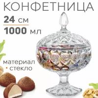 Конфетница на ножке с крышкой стеклянная