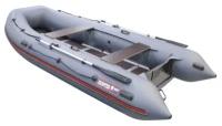 Лодка Хантер 390 - серая, надувная ПВХ лодка с жестким разборным пайольным дном, 6 мест