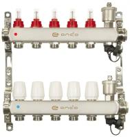 Коллекторная группа ONDO нерж сталь 5 вых. в сборе с расходомерами и термостатическими клапанами