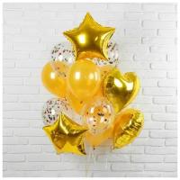 Букет из шаров "Романтика", праздничные, набор из 14 штук, на день рождения, фольга, латекс, цвет золотой