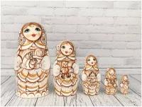 Матрешка Орнамент деревянная разные лица с младенцем 5 мест 16 см