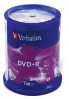 Диски DVD+R (плюс) VERBATIM 4,7 Gb 16x Cake Box (упаковка на шпиле), комплект 100 шт, 43551