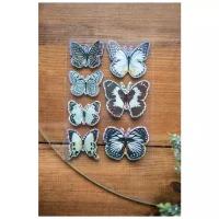 Набор наклеек бабочки (в белых, чёрных и коричневых тонах), с блёстками, 7 шт, SHISHI