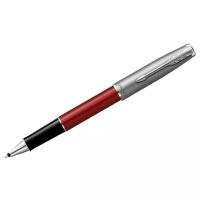 Ручки- роллеры подарочные Ручка- роллер Parker "Sonnet Sand Blasted Metal&Red Lacquer" черная, 0,8мм, подар. уп