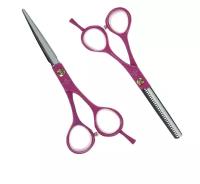 Набор парикмахерских ножниц DEWAL PRO COLOR STEP (прямые + филировочные с 30 зубцами) 5,5" розового цвета в чехле SET-MA-P