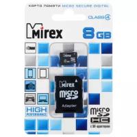 Карта памяти Mirex microSD, 8 Гб, SDHC, класс 4, с адаптером SD