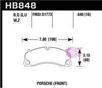 Колодки тормозные HB848N.646 HAWK HP+ перед PORSCHE 911 (991) GT3, GT3 RS; Cayman 718 GT4, GTS