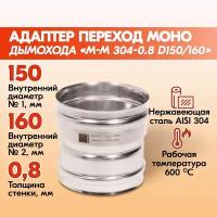 Адаптер переход дымохода Моно М-М 304-0.8 D150/160, переходник для печной трубы, адаптер котла из нержавейки