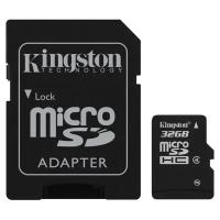 Карта памяти Micro SD Kingston 32GB Class4 (SDC4/32GB) + SD adapter