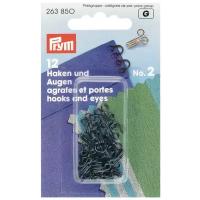 PRYM 263850 Крючки плательные N2 средние 15 мм в блистере 12 шт. черный