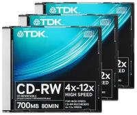 Диск CD-RW TDK 700Mb 12x 3 шт. slim case