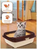 Лоток Dunya Plastik Туалет для котят с бортом, коричнево-бежевый, 36,5 х 26,5 х 12,5 см