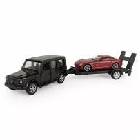 Набор WELLY 1:38, Mercedes-Benz G-Class, Mercedes-Benz SLS AMG, с прицепом, 2 шт