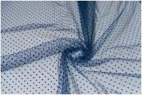 FS Ткань Фатин флок в горошек цвет синий длина 1 м. ширина 150 см