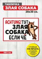 Табличка информационная на ПВХ Осторожно Злая собака "Если че", размер 20х30 см