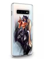 Прозрачный силиконовый чехол MustHaveCase для Samsung Galaxy S10 Plus Kitty/ Кошечка для Самсунг Галакси С10 Плюс Противоударный