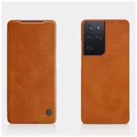 Кожаный чехол-книжка Nillkin Leather Qin для Samsung Galaxy S21 Ultra коричневый