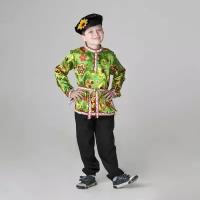 Карнавальная русская рубаха «Хохлома», атлас, картуз, р. 36, рост 146 см, цвет зелёный