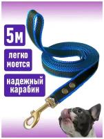 Поводок Petsare 5 м ширина 20 мм черный синий кант