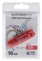 Флешка Exployd 570, 16 Гб, USB2.0, чт до 15 Мб/с, зап до 8 Мб/с, красная