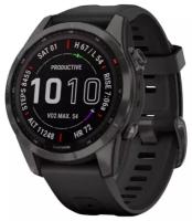 Garmin Fenix 7s Sapphire Solar титановый угольно-серый DLC с силиконовым ремешком черный