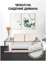 Чехол на диван угловой, прямой сидение до 210 см. еврочехол на мебель без подлокотников, универсальный, на резинке "Ornament" Белый