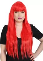 Карнавальный праздничный парик из искусственного волоса Riota Длинные прямые волосы, красный, 1 шт