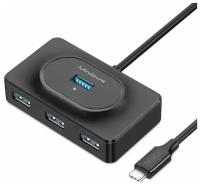 USB-C Type-C концентратор Хаб / Hub 3.0 4 USB + Type-C разъем питания Mindpure US021 1.5м Черный