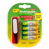 Аккумулятор GP АA (LR6) 4 шт. (270AAAHC-C4) и USB фонарь в подарок 270AAHC/USBLED-2CR4