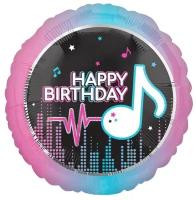 Воздушный шар фольгированный Riota круглый, Вечеринка Блогер-музыкант С Днем рождения/Happy Birthday, 46 см