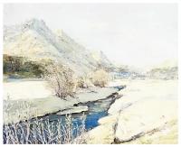 Репродукция на холсте Речка в горах весной Лапшин Георгий 49см. x 40см