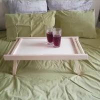 Складной декоративный столик- поднос деревянный на ножках для завтрака, с бортиками 33х60 см