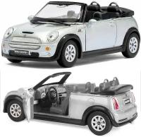 Металлическая машинка игрушка 1:28 Mini Cooper S Convertible инерционная / Серебристый