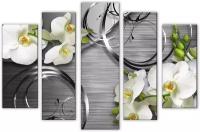 Модульная картина для интерьера на стену / Картина на холсте "Белые орхидеи / Цветы абстракция" 80х140см М2488