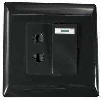 Выключатель мебельный врезной с розеткой 001-2, GLS, 11.800.02.005, черный