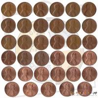 (35 монет) Набор монет США 1966-2000 год "1 цент Авраам Линкольн, 1966-2000 годы, по годам" VF